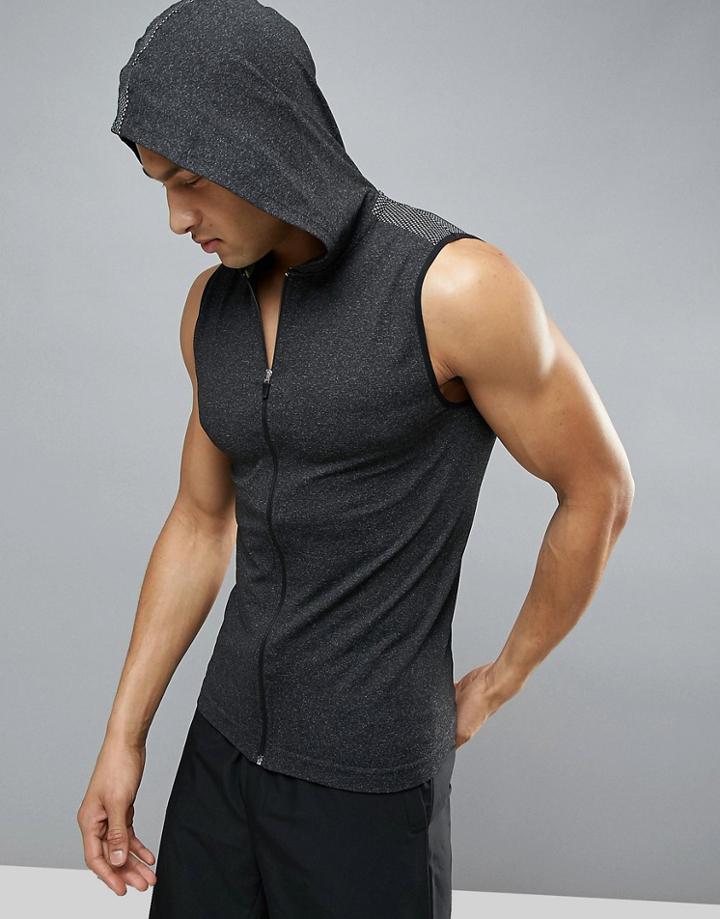 Ki5-a Relik Seamless Sleevless Hoodie In Black Marl - Gray