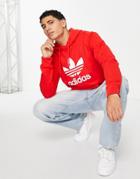 Adidas Originals Adicolor Large Trefoil Hoodie In Red