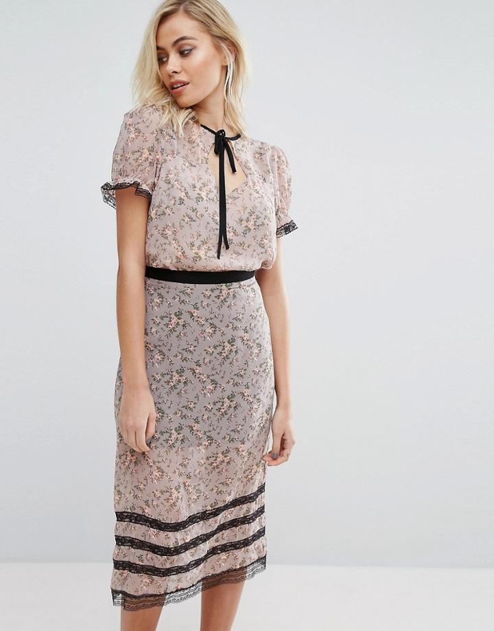 Fashion Union Shirt With Lace In Floral - Pink