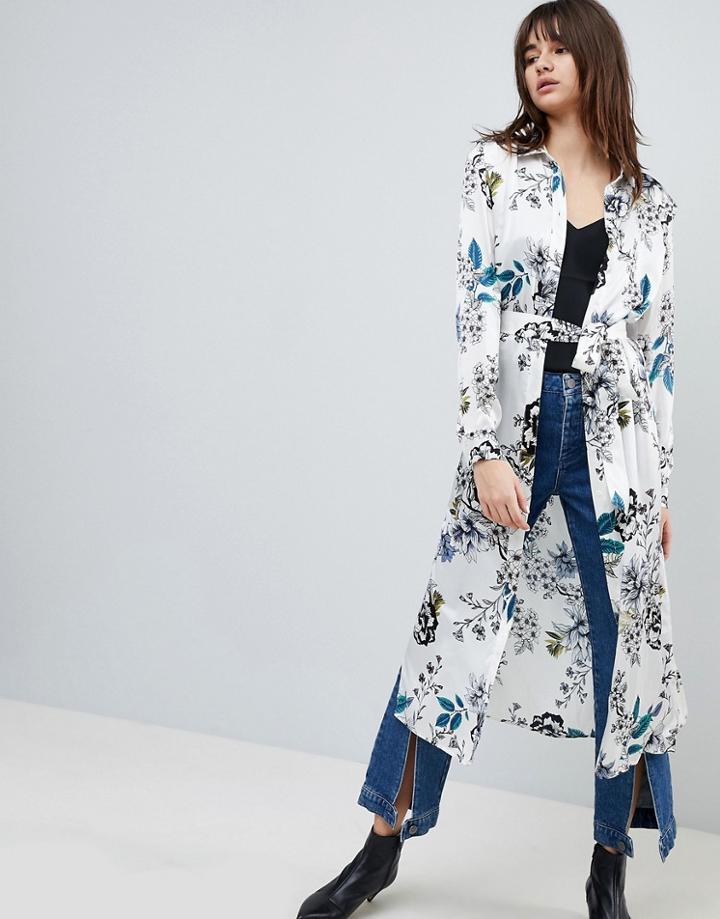 Gestuz Silk Long Shirt Dress With Tie - White