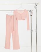 Brave Soul Noon Pants Waffle Set-pink