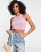 Asos Design Knitted Racer Tank Top With Cross Back Detail In Pink