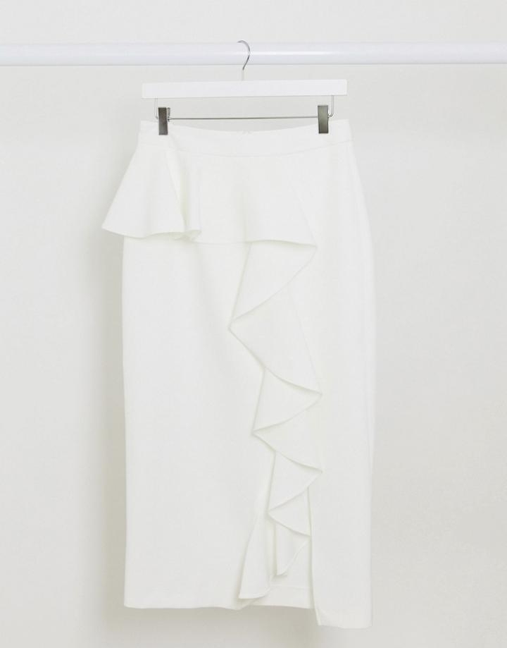 River Island Frill Detail Midi Skirt In White