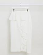 River Island Frill Detail Midi Skirt In White