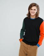 Asos Relaxed Longline Long Sleeve T-shirt With Mis-match Sleeves And Color Block - Black