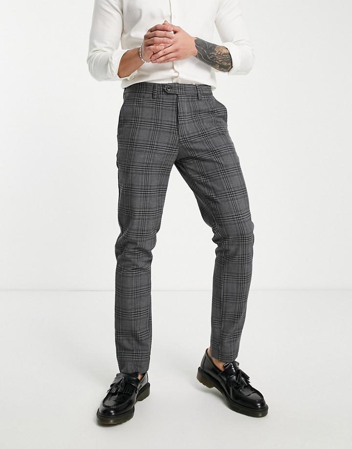 Jack & Jones Intelligence Smart Jersey Pants In Gray Check