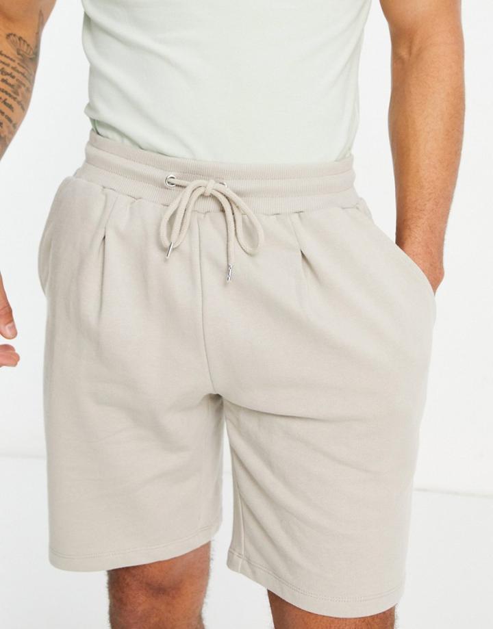 Asos Design Tapered Jersey Pleated Shorts In Gray - Part Of A Set-grey