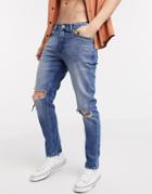 New Look Skinny Ripped Knee Jeans In Blue-blues