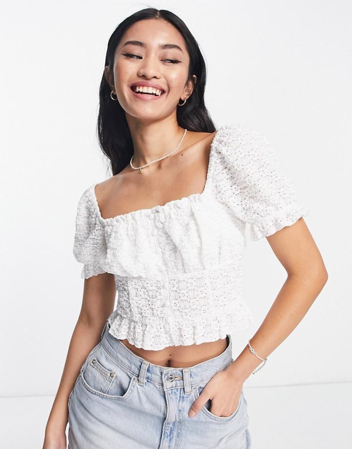 Miss Selfridge Lace Button Detail Top-white
