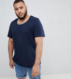 Jack & Jones Essentials Plus Size Longline T-shirt With Raw Neck - Navy