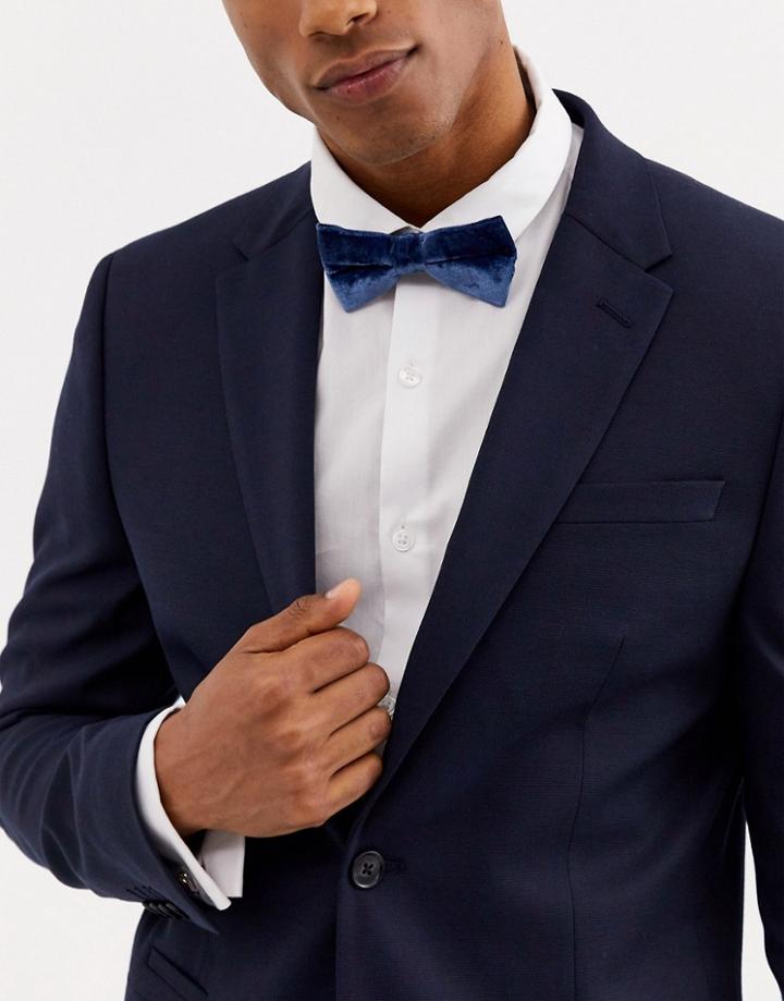 Moss London Velvet Bow Tie In Crushed Blue