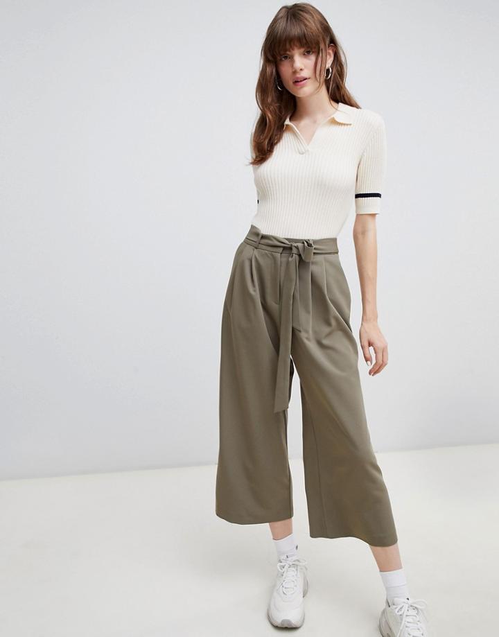 Asos Design Culotte With Tie Waist - Green