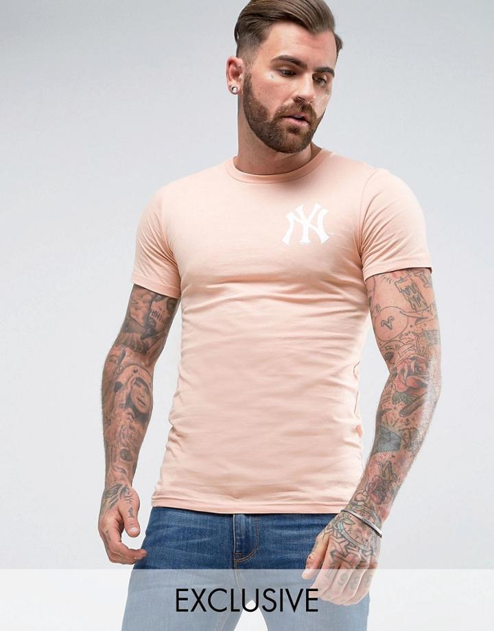 Majestic Longline Yankees T-shirt In Muscle Fit Exclusive To Asos - Pink