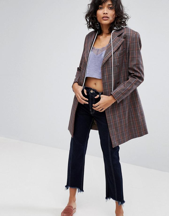 Stylenanda Check Blazer With Detachable Hood - Orange
