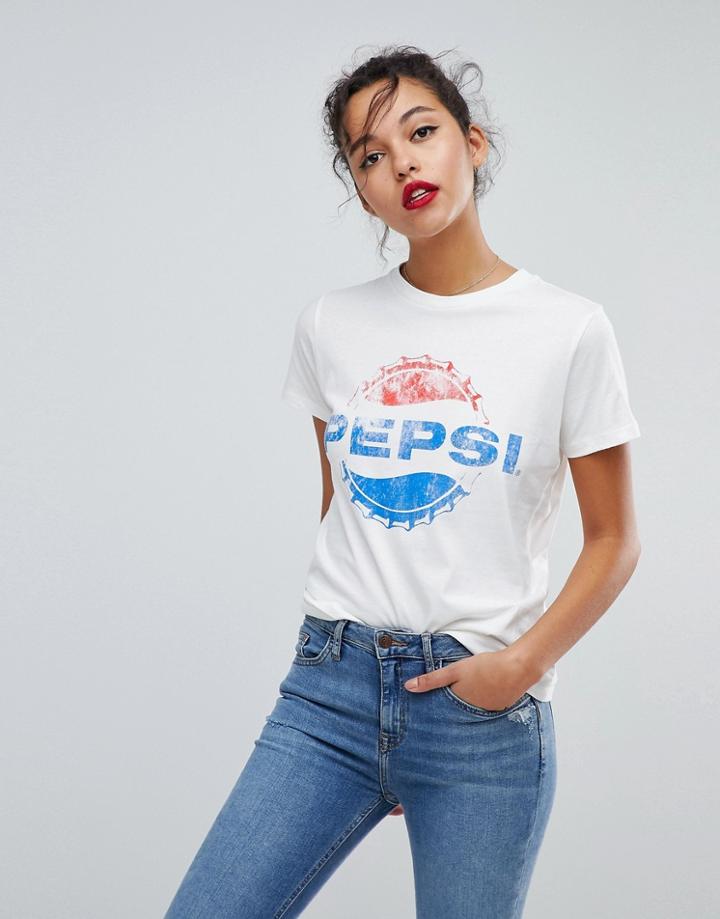Asos T-shirt With Retro Pepsi Print - Cream