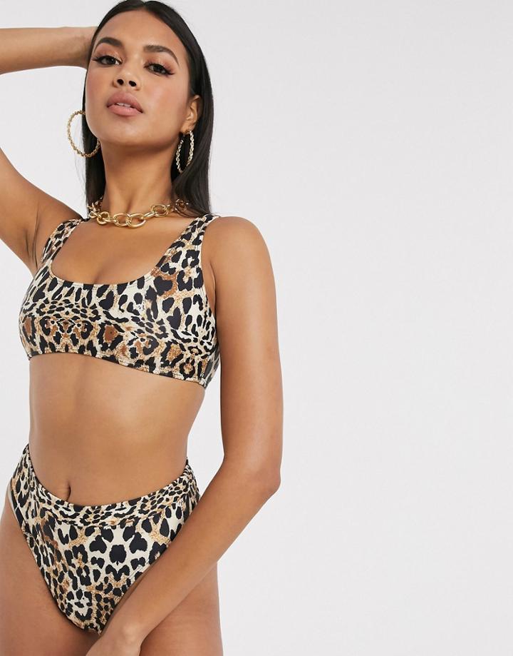 Missguided High Leg Bikini Bottoms In Leopard Print-multi