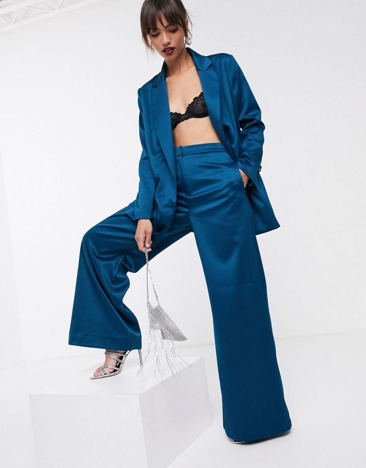 Asos Edition Wide Leg Pants In Satin-green