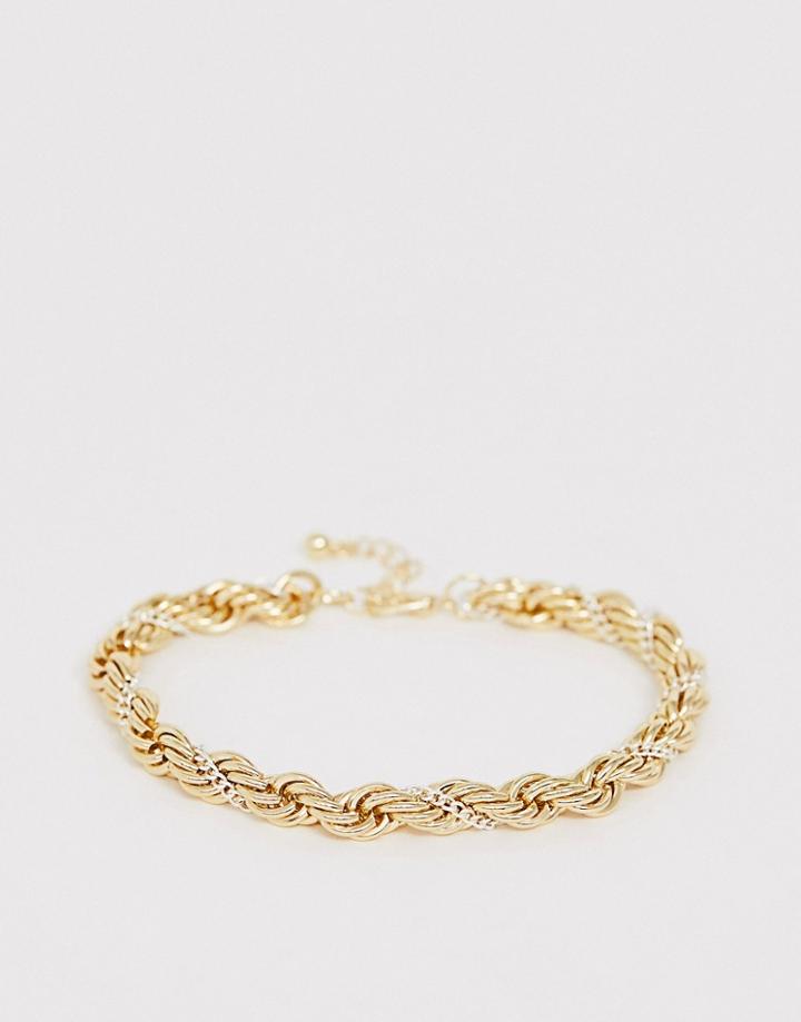 Asos Design Mixed Metal Vintage Style Bracelet In Gold And Silver Tone - Gold