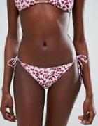 Asos Mix And Match Tie Side Brazilian Bikini Bottom In Pink Animal Print - Multi
