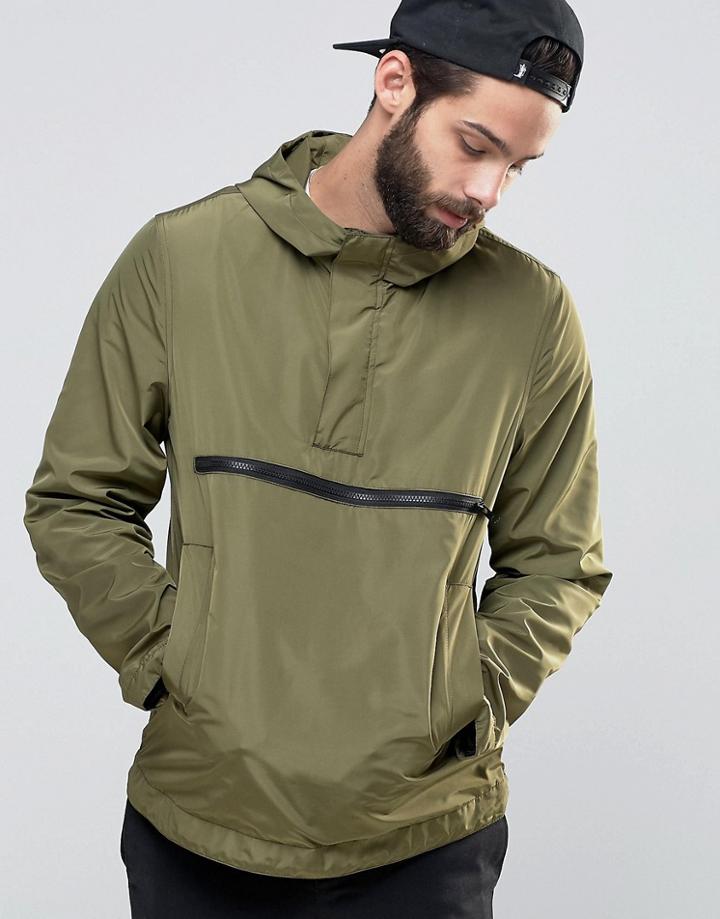 Asos Over The Head Windbreaker In Khaki - Green