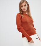 Fashion Union Petite Sweater With Fitted Rib - Brown