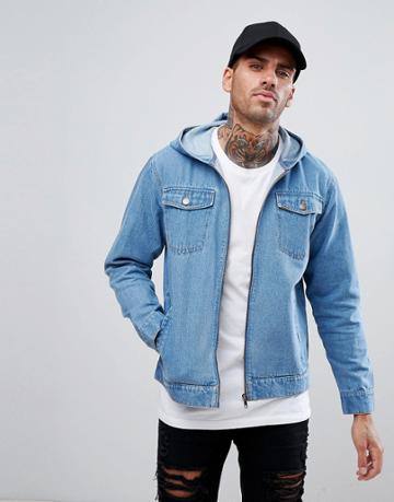 Ascend Denim Acid Wash Jacket With Hood - Blue