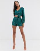 Club L London Sequin Hot Pants Two-piece In Green - Green