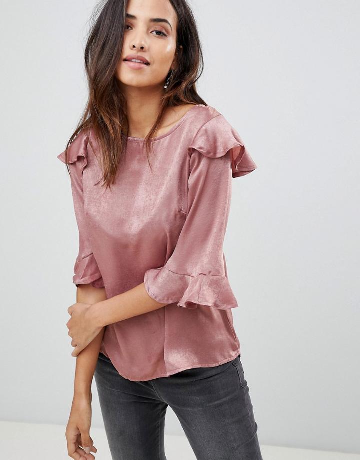 Ax Paris Textured Frill Sleeve Top - Pink