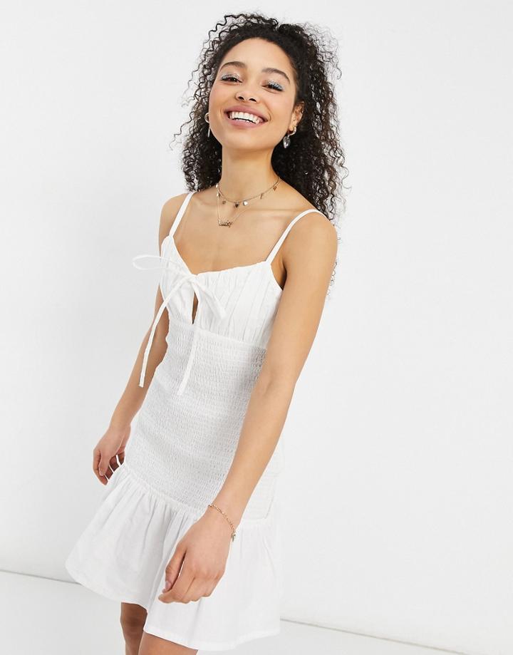 Asos Design Shirred Mini Sundress In White