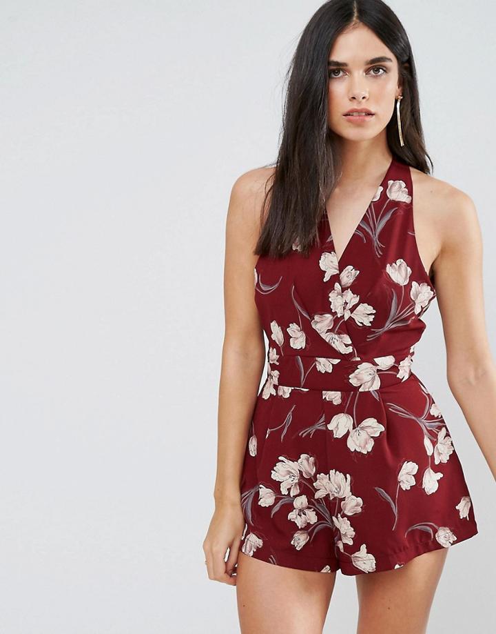 Love Printed Halterneck Romper - Red