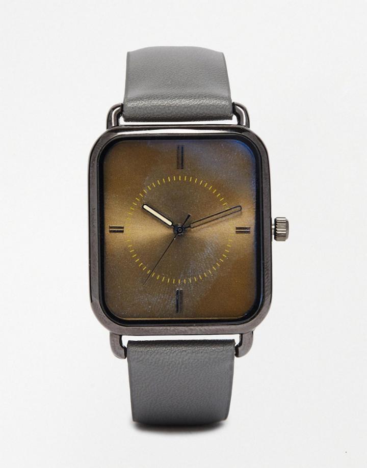 Asos Rectangle Irridescent Face Watch - Gray