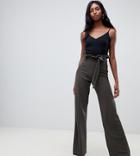 In The Style Tall Sarah Ashcroft Flared High Waisted Paperbag Pants - Green