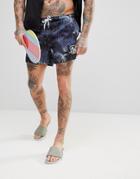Siksilk Swim Shorts In Navy With Palm Print - Navy