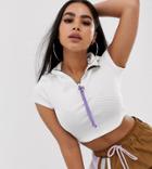 Asos Design Petite Sporty Mesh Top With Neon Bungee Cord - White