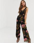 Brave Soul Christia Floral Print Jumpsuit - Black