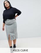 Asos Design Curve Denim Midi Skirt In Khaki - Green