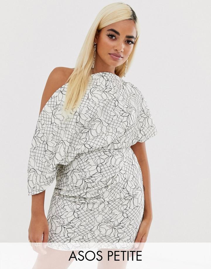 Asos Design Petite Fallen Shoulder Lace Mini Dress - Multi