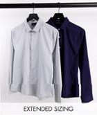 Asos Design 2-pack Stretch Slim Fit Work Shirts In Navy & Gray - Save-multi