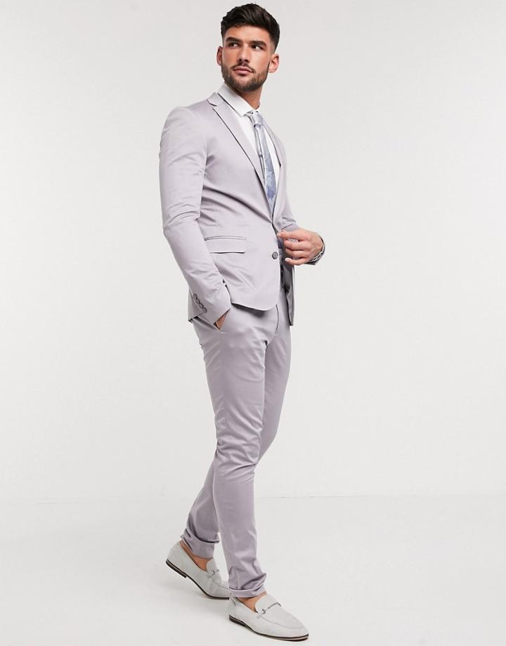 Devils Advocate Sateen Plain Super Skinny Suit Pants-grey