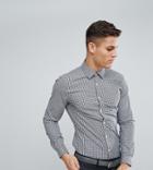 Asos Tall Smart Skinny Poplin Check Shirt With Cutaway Collar - Navy