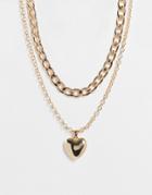 Topshop Heart And Chunky Chain Multirow Necklace In Gold