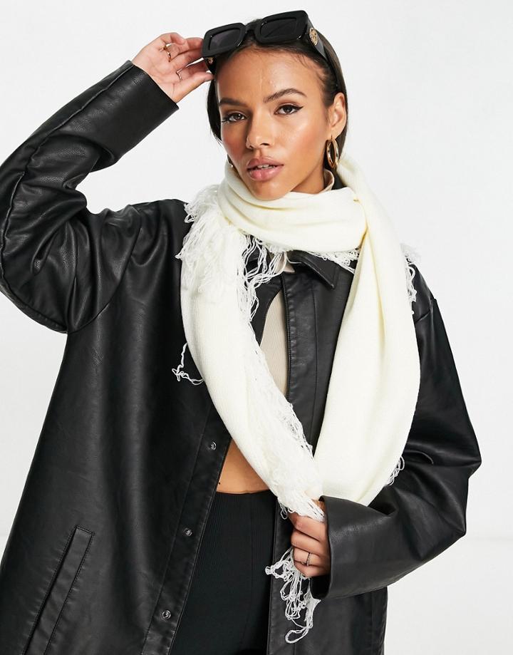 Svnx Knitted Fringe Trim Scarf In Off White
