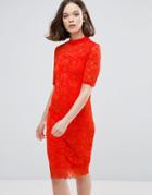 Ichi 3/4 Sleeve Lace Midi Dress - Red
