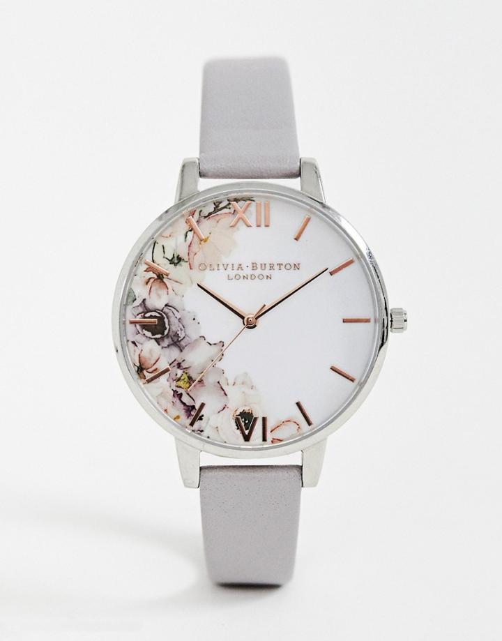 Olivia Burton Ob16pp32 Watercolor Florals Leather Watch-gray