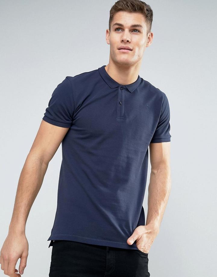 Minimum Zane Pique Logo Polo Slim Fit In Navy - Navy