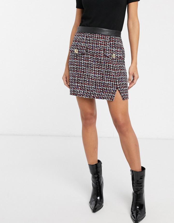 River Island Boucle Mini Skirt In Navy