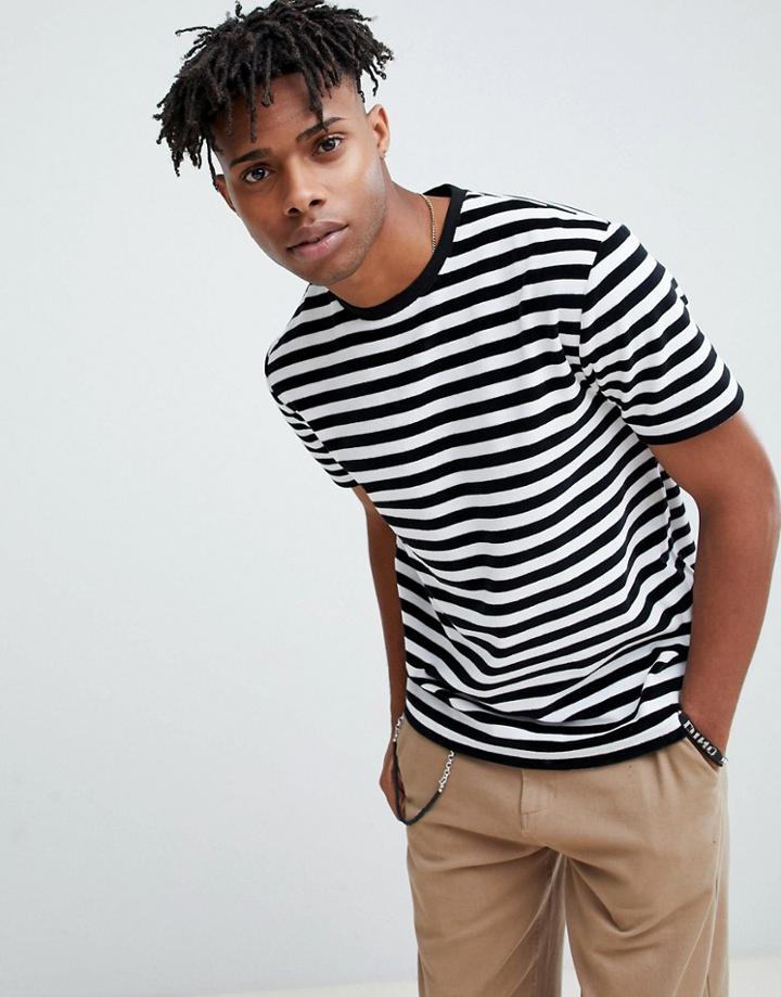 Asos Design Striped Relaxed T-shirt In Velour - Multi