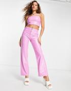 Bershka Croc Effect Faux Leather Straight Leg Pants In Pink - Part Of A Set
