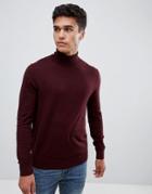 Burton Menswear Roll Neck Sweater In Burgundy - Red