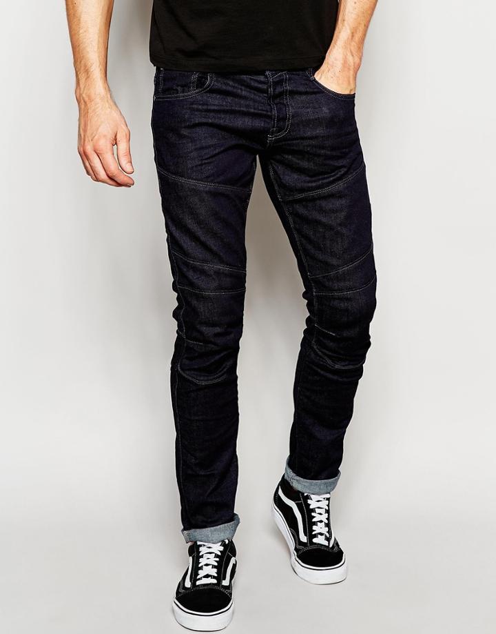 Jack & Jones Rinse Wash Jeans In Slim Fit With Panels - Indigo